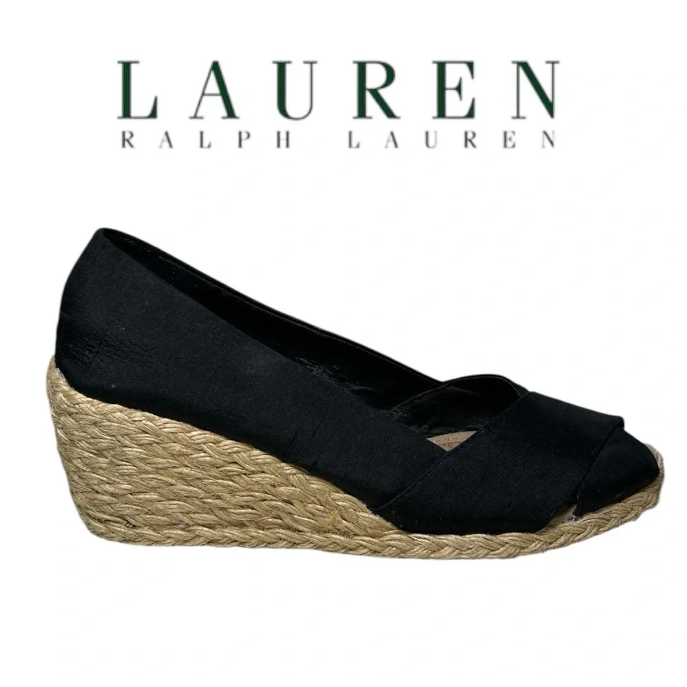 Lauren Ralph Lauren Black‎ Cecilia Wedge Espadrilles - Size 9B